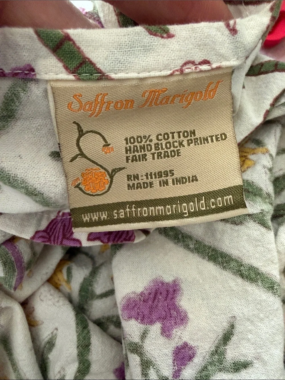 Saffron Marigold Floral Block Print Standard Pillow Case Sham Cover 100% Cotton
